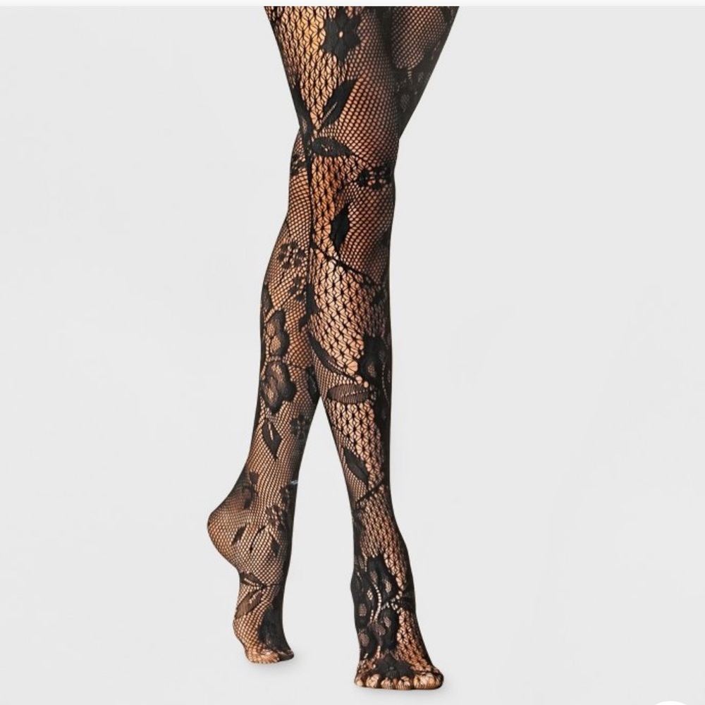 A New Day Black Floral Fishnet Tights 👠